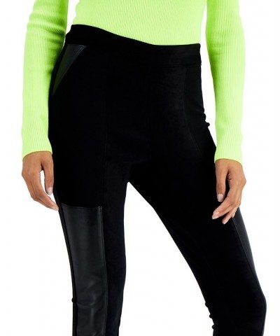 Faux-Leather-Patch Leggings Deep Black $12.66 Pants