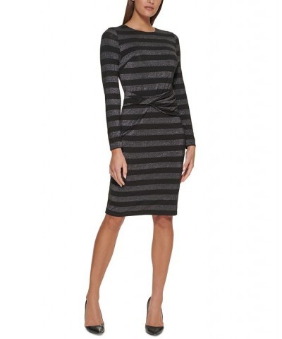 Women's Striped Twisted Sheath Dress Black.silver $47.69 Dresses