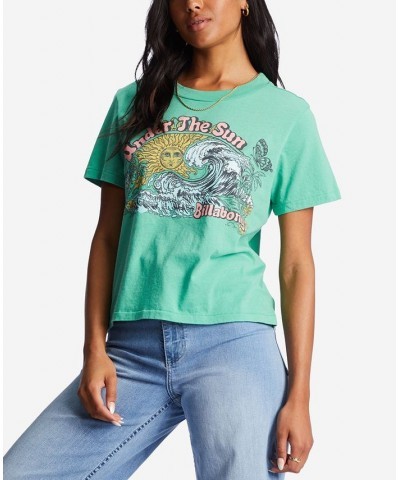 Juniors' Choppy Waters Cotton Screen-Print Tee Sweet Grass $21.57 Tops