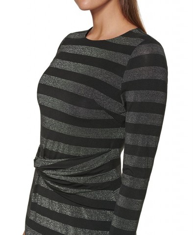 Women's Striped Twisted Sheath Dress Black.silver $47.69 Dresses