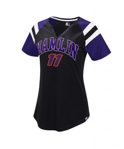 Women's Black Purple Denny Hamlin Game On Notch V-Neck T-shirt Black, Purple $17.64 Tops