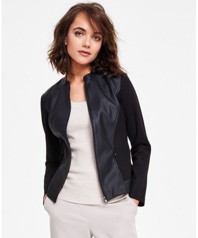 Faux Leather Trim Jacket Deep Black $34.06 Jackets