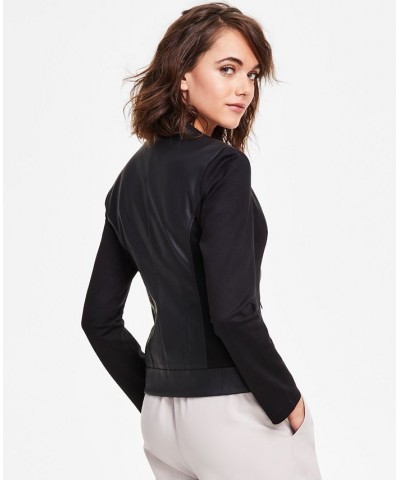 Faux Leather Trim Jacket Deep Black $34.06 Jackets