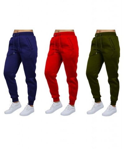 Women's Loose-Fit Fleece Jogger Sweatpants-3 Pack Navy-Red-Olive $38.50 Pants