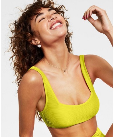 Juniors' Mint Spark Variegated Ribbed Bralette Bikini Top Yellow $16.80 Swimsuits
