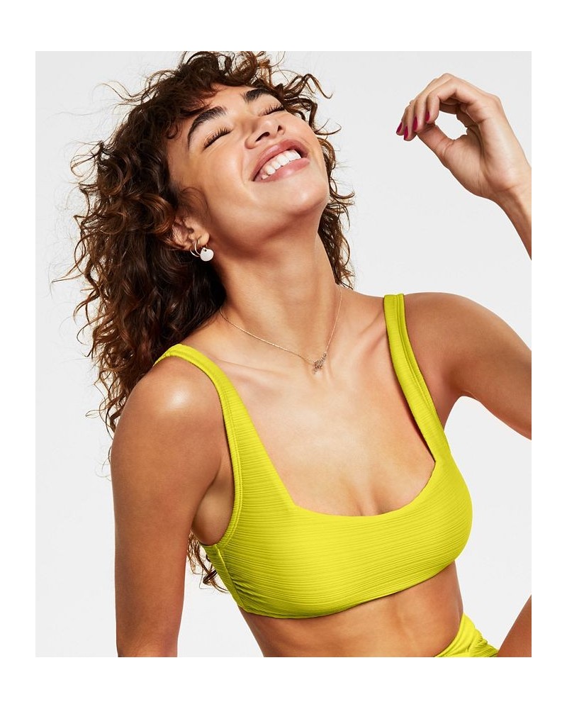 Juniors' Mint Spark Variegated Ribbed Bralette Bikini Top Yellow $16.80 Swimsuits