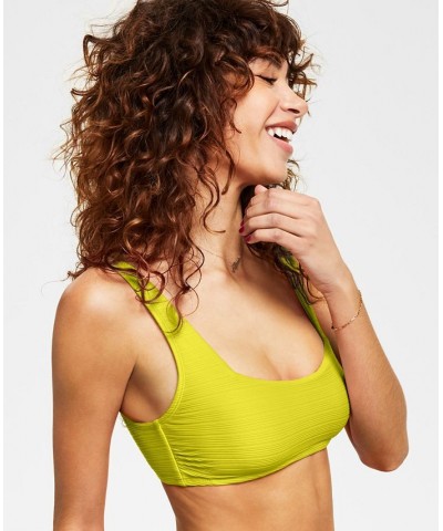 Juniors' Mint Spark Variegated Ribbed Bralette Bikini Top Yellow $16.80 Swimsuits