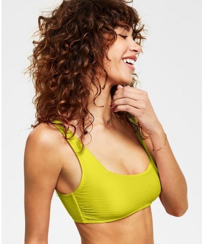 Juniors' Mint Spark Variegated Ribbed Bralette Bikini Top Yellow $16.80 Swimsuits