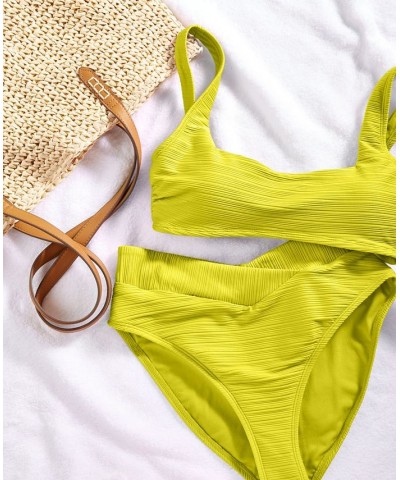 Juniors' Mint Spark Variegated Ribbed Bralette Bikini Top Yellow $16.80 Swimsuits