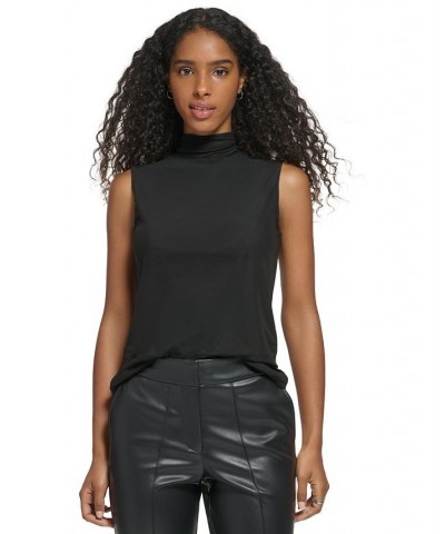 Women's Sleeveless Mesh Mock Neck Top Black $15.88 Tops