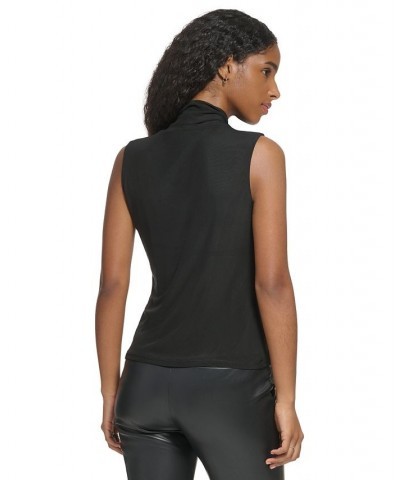 Women's Sleeveless Mesh Mock Neck Top Black $15.88 Tops