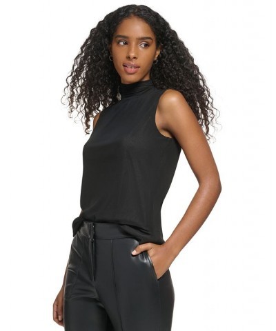 Women's Sleeveless Mesh Mock Neck Top Black $15.88 Tops