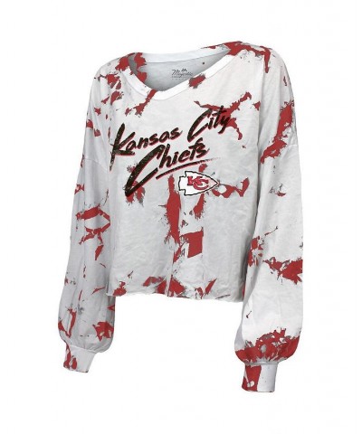 Women's Kansas City Chiefs Off-Shoulder Tie-Dye Name and Number Long Sleeve V-Neck T-shirt White $31.50 Tops