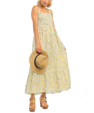 Women's Sleeveless Smocked-Detail Tiered Maxi Dress Pink/yellow Ditsy Floral $19.23 Dresses