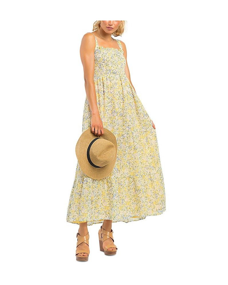 Women's Sleeveless Smocked-Detail Tiered Maxi Dress Pink/yellow Ditsy Floral $19.23 Dresses