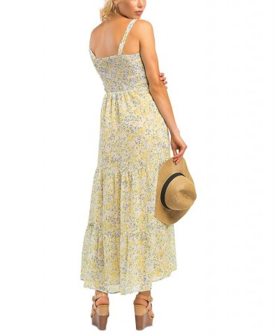 Women's Sleeveless Smocked-Detail Tiered Maxi Dress Pink/yellow Ditsy Floral $19.23 Dresses