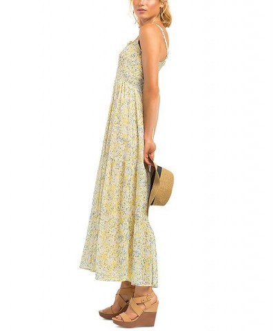 Women's Sleeveless Smocked-Detail Tiered Maxi Dress Pink/yellow Ditsy Floral $19.23 Dresses