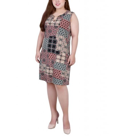 Plus Size Sleeveless Keyhole Dress with Hardware Coral Palace Tile $13.27 Dresses
