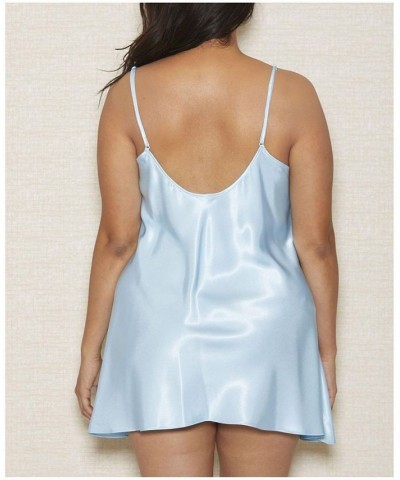 Women's Ultra Soft Satin Chemise Lingerie with Adjustable Straps Blue $27.30 Lingerie