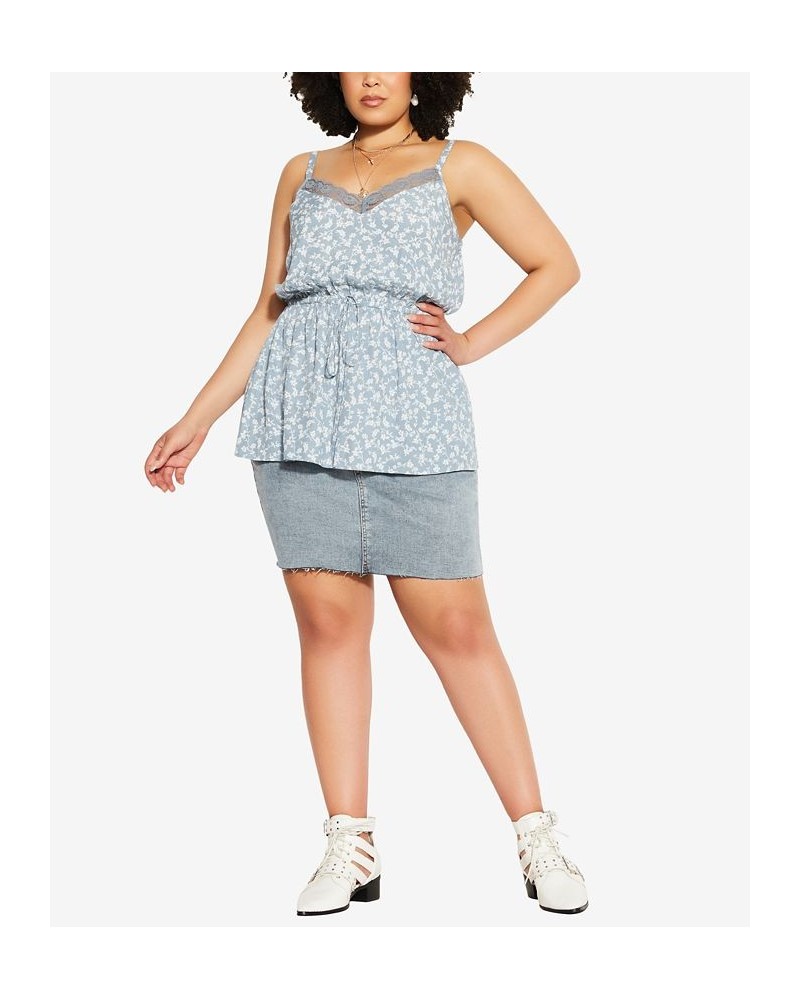 Trendy Plus Size Floating Daisy V-neck Camisole Top Blue $26.65 Tops