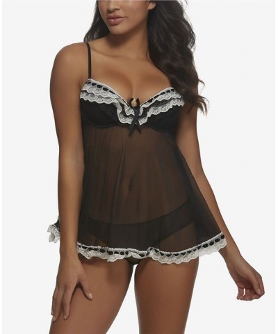 Women's Ruffles Galore Babydoll 2 Piece Lingerie Set Black $29.90 Sleepwear