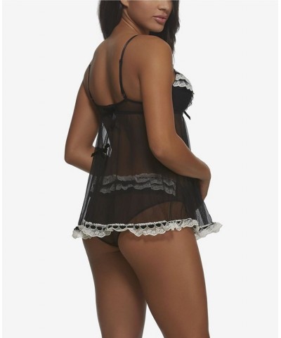 Women's Ruffles Galore Babydoll 2 Piece Lingerie Set Black $29.90 Sleepwear