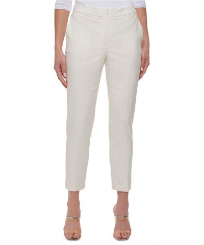 Petite Pinstripe Essex Straight-Leg Mid-Rise Pants Linen White/Sand $37.06 Pants