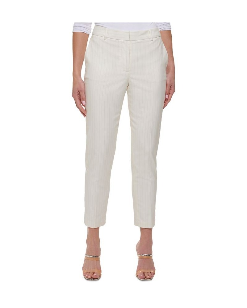 Petite Pinstripe Essex Straight-Leg Mid-Rise Pants Linen White/Sand $37.06 Pants