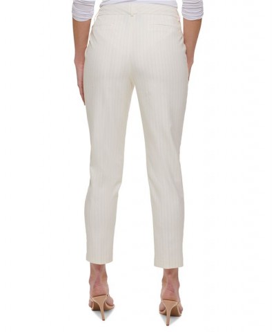 Petite Pinstripe Essex Straight-Leg Mid-Rise Pants Linen White/Sand $37.06 Pants