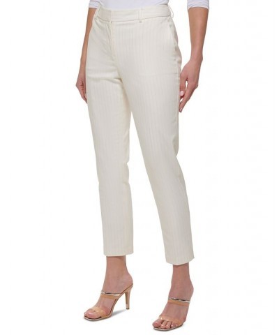 Petite Pinstripe Essex Straight-Leg Mid-Rise Pants Linen White/Sand $37.06 Pants