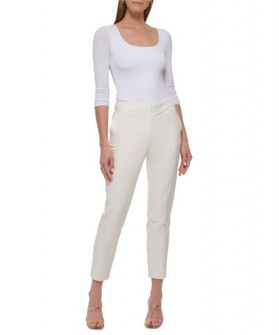 Petite Pinstripe Essex Straight-Leg Mid-Rise Pants Linen White/Sand $37.06 Pants