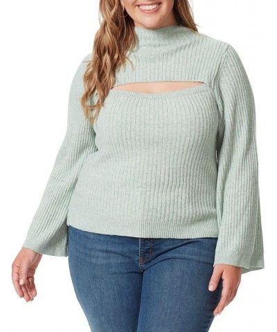 Trendy Plus Size Kaida Cutout Sweater Green $38.34 Sweaters