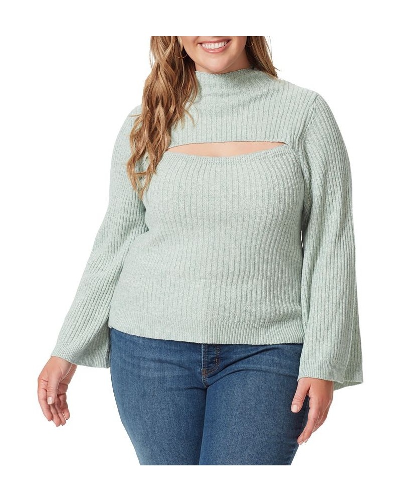 Trendy Plus Size Kaida Cutout Sweater Green $38.34 Sweaters