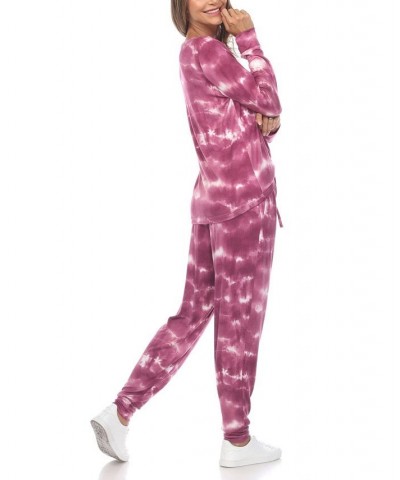 Women's 2 Piece Tie Dye Lounge Set Violet Tie-Dye $20.80 Sleepwear