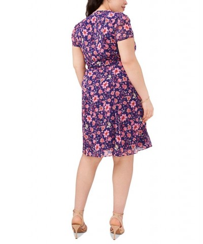 Plus Size Floral-Print Pintuck Belted Shirtdress Purple/Fuchsia/Mint $39.16 Dresses