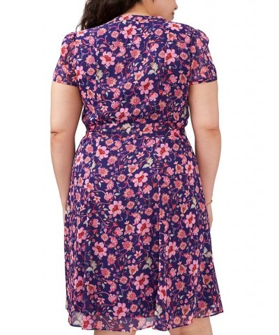 Plus Size Floral-Print Pintuck Belted Shirtdress Purple/Fuchsia/Mint $39.16 Dresses