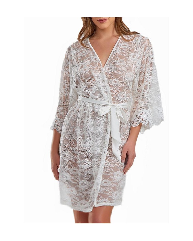 Women's Jasmine Soft Sheer Lace Robe with Self Tie Satin Sash White $50.62 Sleepwear