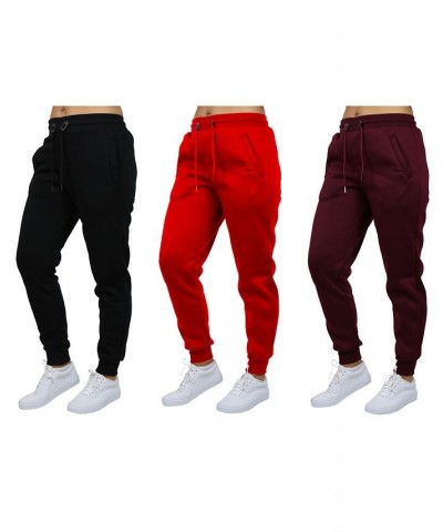 Women's Loose-Fit Fleece Jogger Sweatpants-3 Pack Black-Red-Burgundy $38.50 Pants