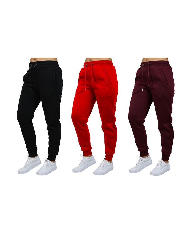 Women's Loose-Fit Fleece Jogger Sweatpants-3 Pack Black-Red-Burgundy $38.50 Pants