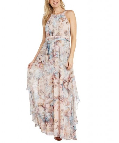 Petite Floral-Print Ruffled Gown Ecru $50.04 Dresses