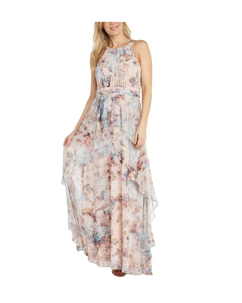 Petite Floral-Print Ruffled Gown Ecru $50.04 Dresses