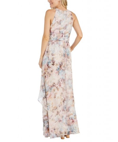 Petite Floral-Print Ruffled Gown Ecru $50.04 Dresses