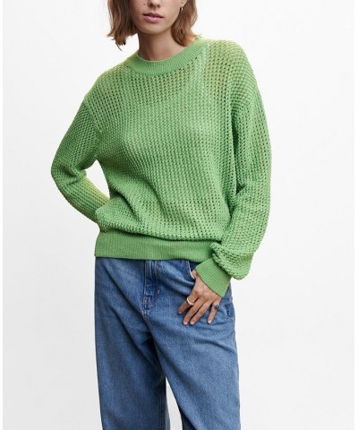 Women's Openwork Knit Sweater Green $29.40 Sweaters