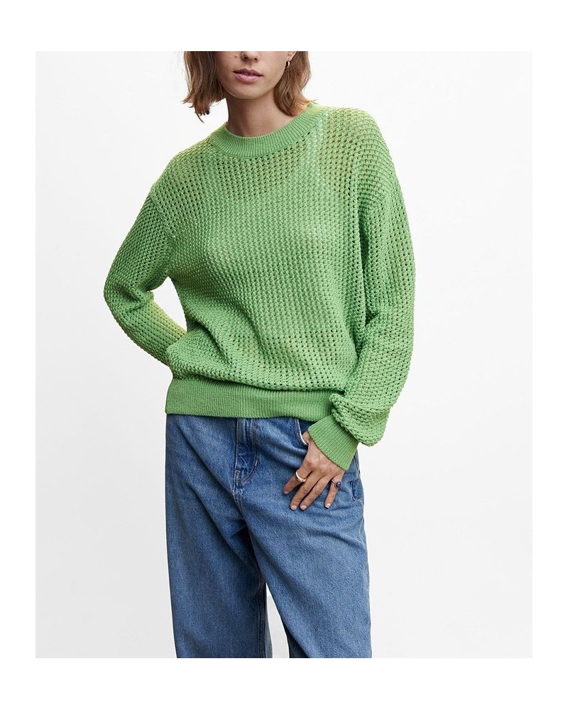 Women's Openwork Knit Sweater Green $29.40 Sweaters