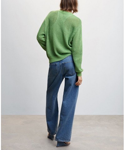 Women's Openwork Knit Sweater Green $29.40 Sweaters