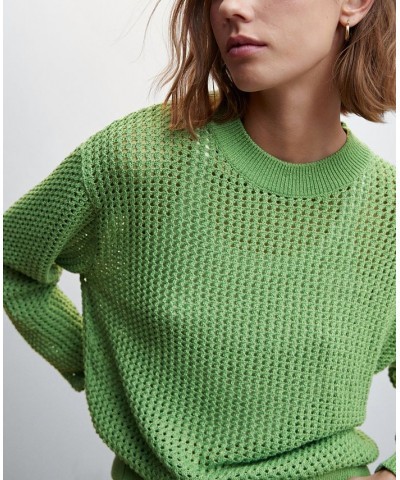 Women's Openwork Knit Sweater Green $29.40 Sweaters