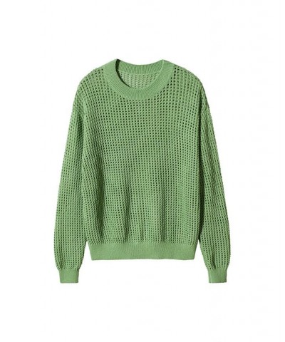 Women's Openwork Knit Sweater Green $29.40 Sweaters