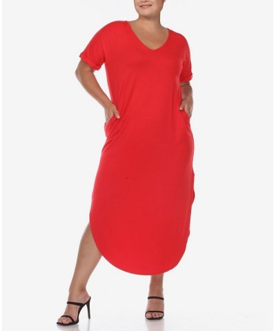 Plus Size Short Sleeve V-neck Maxi Dress Red $34.56 Dresses