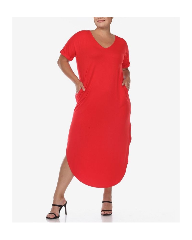 Plus Size Short Sleeve V-neck Maxi Dress Red $34.56 Dresses