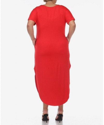 Plus Size Short Sleeve V-neck Maxi Dress Red $34.56 Dresses